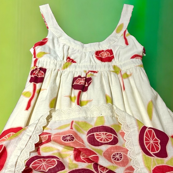 HP Bitten by Sarah Jessica Parker belted poppy sundress, size 8 cream pink green - Picture 6 of 16